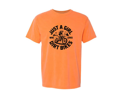 brand:Comfort Colors|color:Melon|Just A Girl Who Loves Dirt Bikes T S Graphic T-Shirt