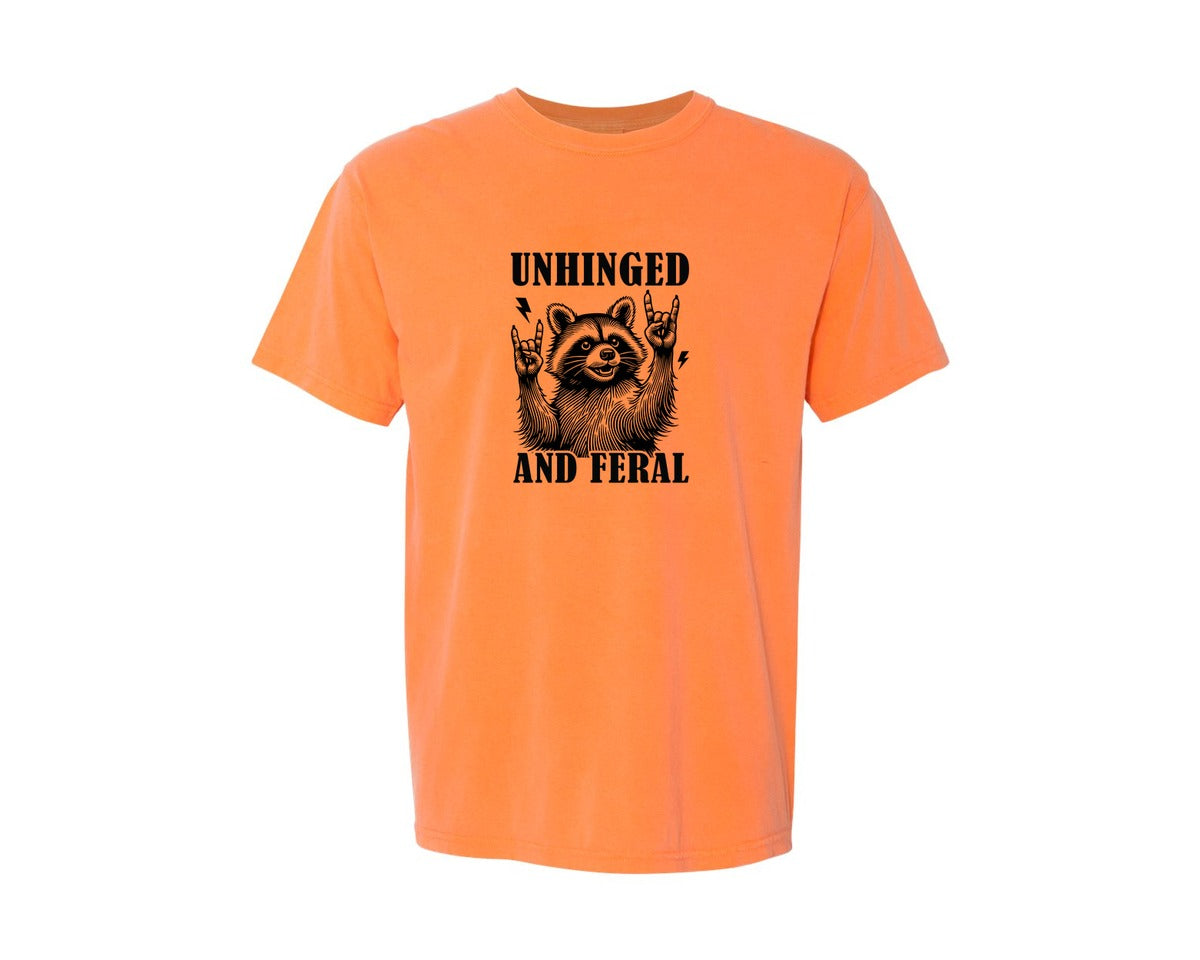 brand:Comfort Colors|color:Melon|Unhinged And Feral Vintage Raccoon Meme Graphic T-Shirt
