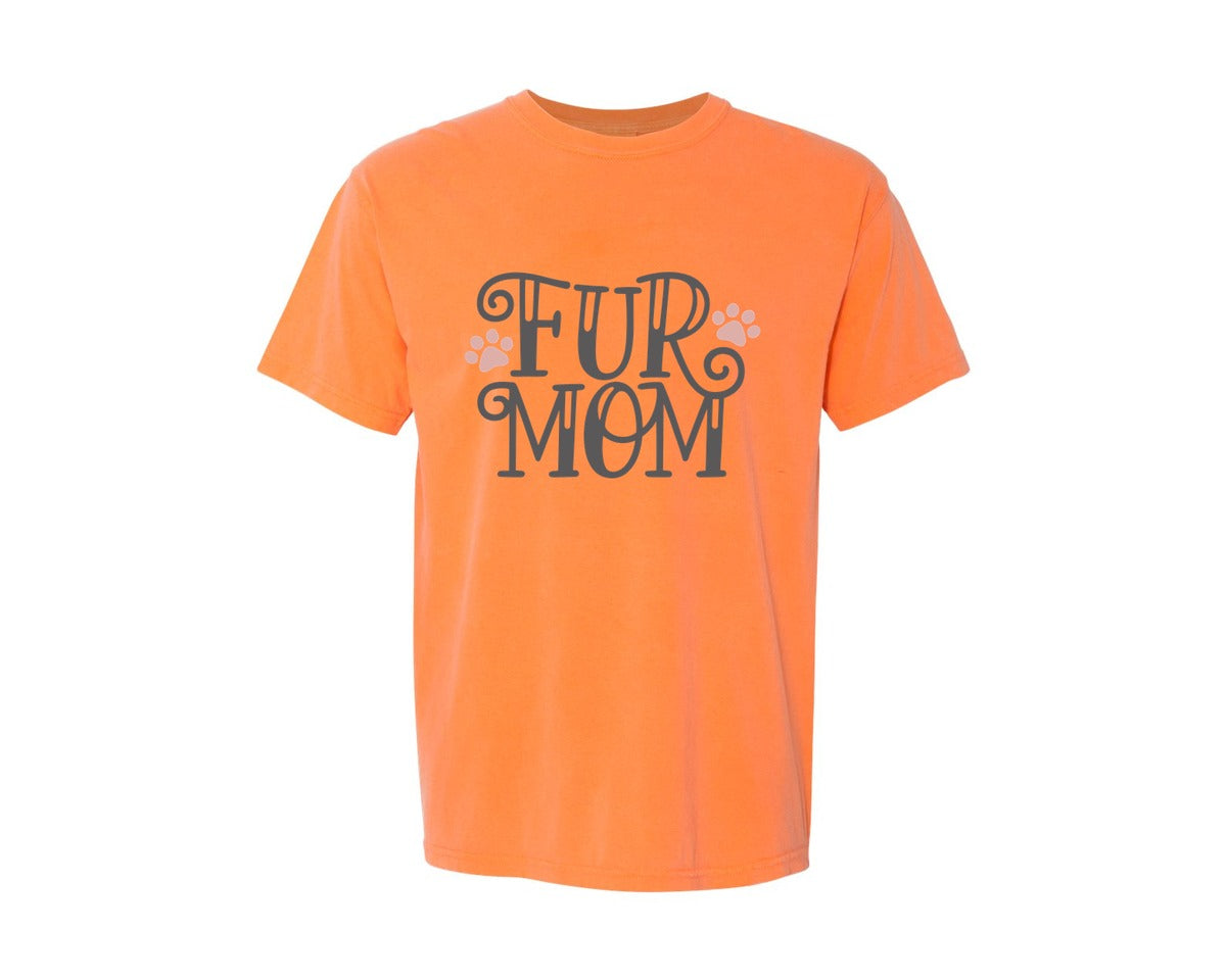 brand:Comfort Colors|color:Melon|Fur Mom Cute Crazy Cat Lady Quote 2 Graphic T-Shirt