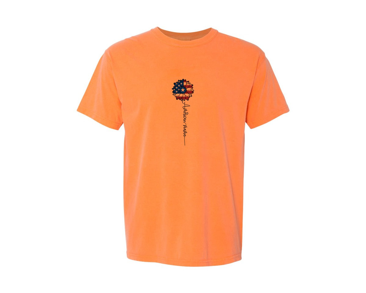 brand:Comfort Colors|color:Melon|American Mama Sunflower 4Th Of July Graphic T-Shirt