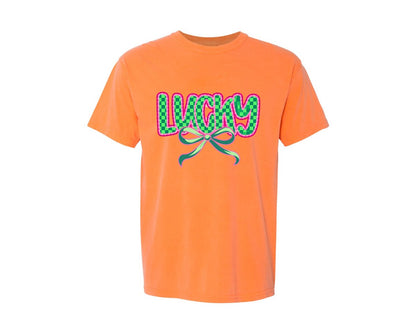 brand:Comfort Colors|color:Melon|Lucky St Patricks Day Aesthetic Graphic T-Shirt
