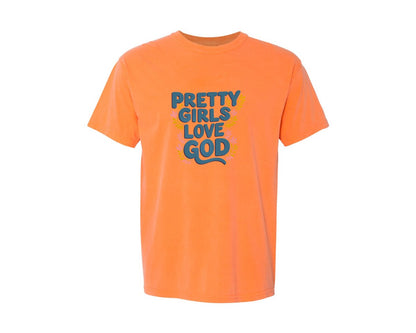 brand:Comfort Colors|color:Melon|Pretty Girls Love God Christian 3 Graphic T-Shirt