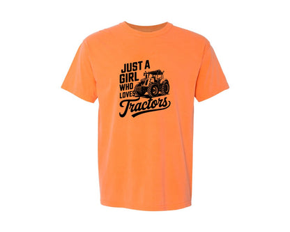brand:Comfort Colors|color:Melon|Just A Girl Who Loves Tractors T Shi Graphic T-Shirt