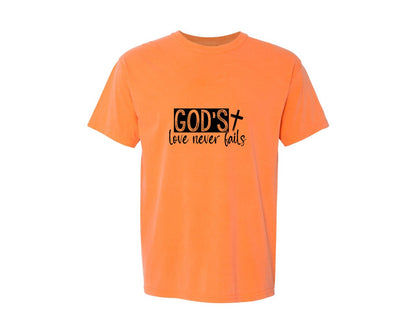 brand:Comfort Colors|color:Melon|Gods Love Never Fails Sleeve Design 2 Graphic T-Shirt