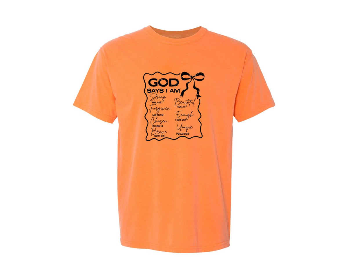 brand:Comfort Colors|color:Melon|God Says I Am Coquette Christian Graphic T-Shirt