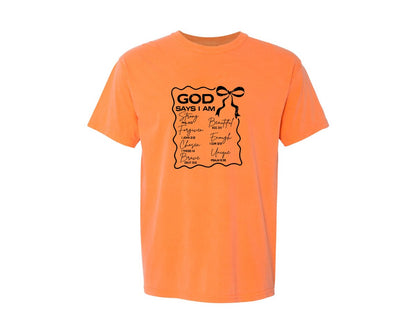 brand:Comfort Colors|color:Melon|God Says I Am Coquette Christian Graphic T-Shirt