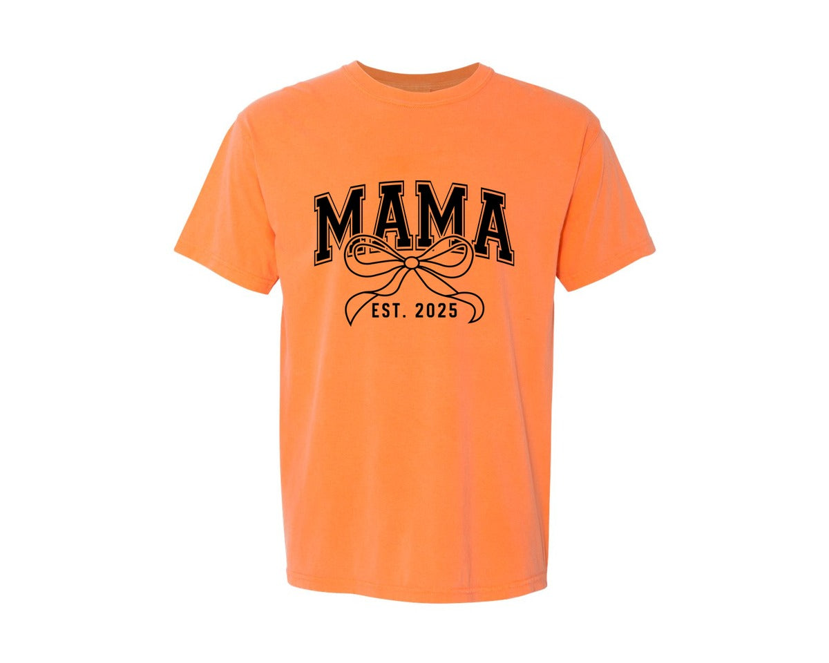 brand:Comfort Colors|color:Melon|Mama Bow Varsity Graphic T-Shirt