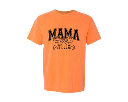 brand:Comfort Colors|color:Melon|Mama Bow Varsity Graphic T-Shirt