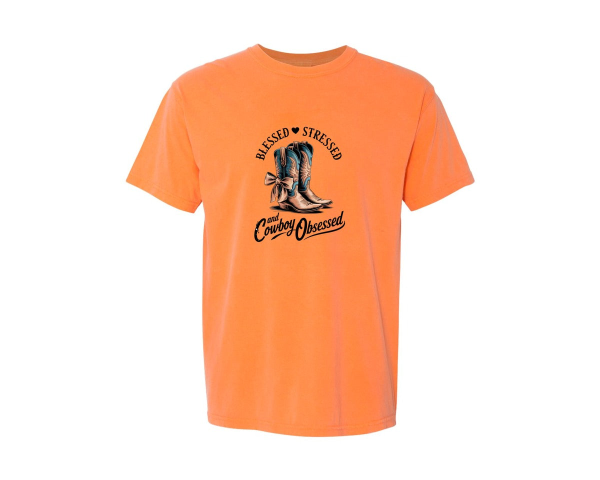 brand:Comfort Colors|color:Melon|Blessed Stressed Mom Western Mothers Day 3 Graphic T-Shirt