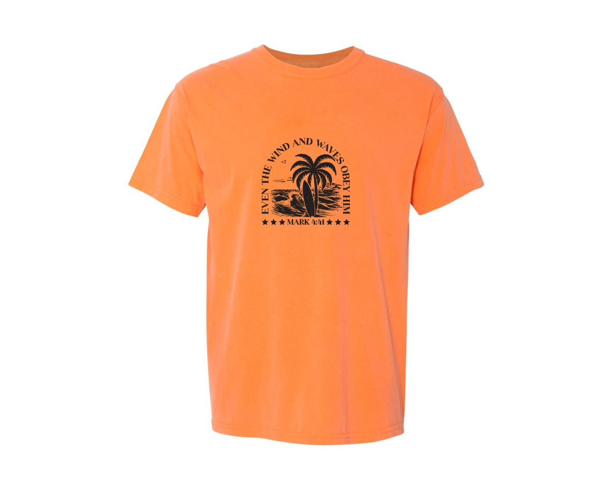 brand:Comfort Colors|color:Melon|Wind And Waves Obey Him Mark 441 Graphic T-Shirt
