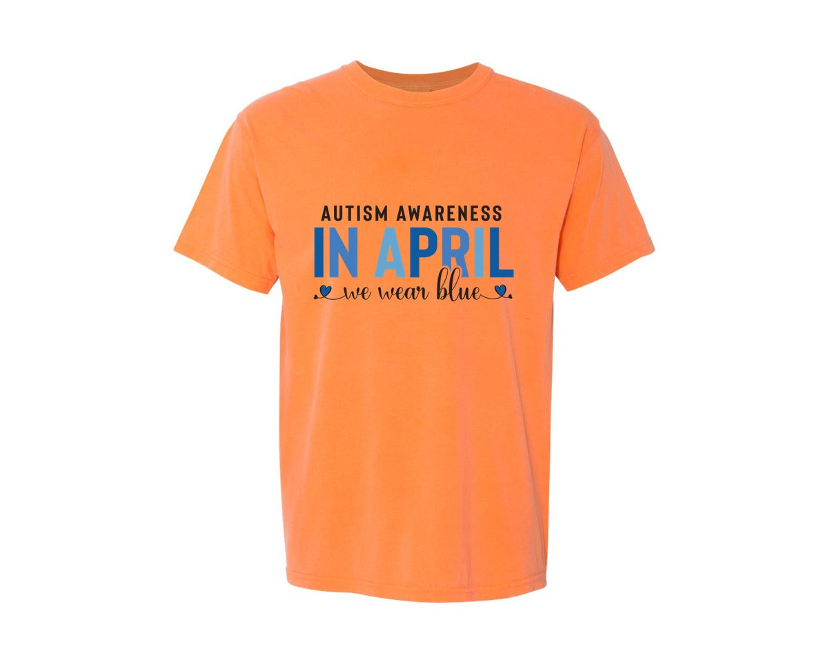 brand:Comfort Colors|color:Melon|Autism Awareness In April We Wear Blue 7 Graphic T-Shirt
