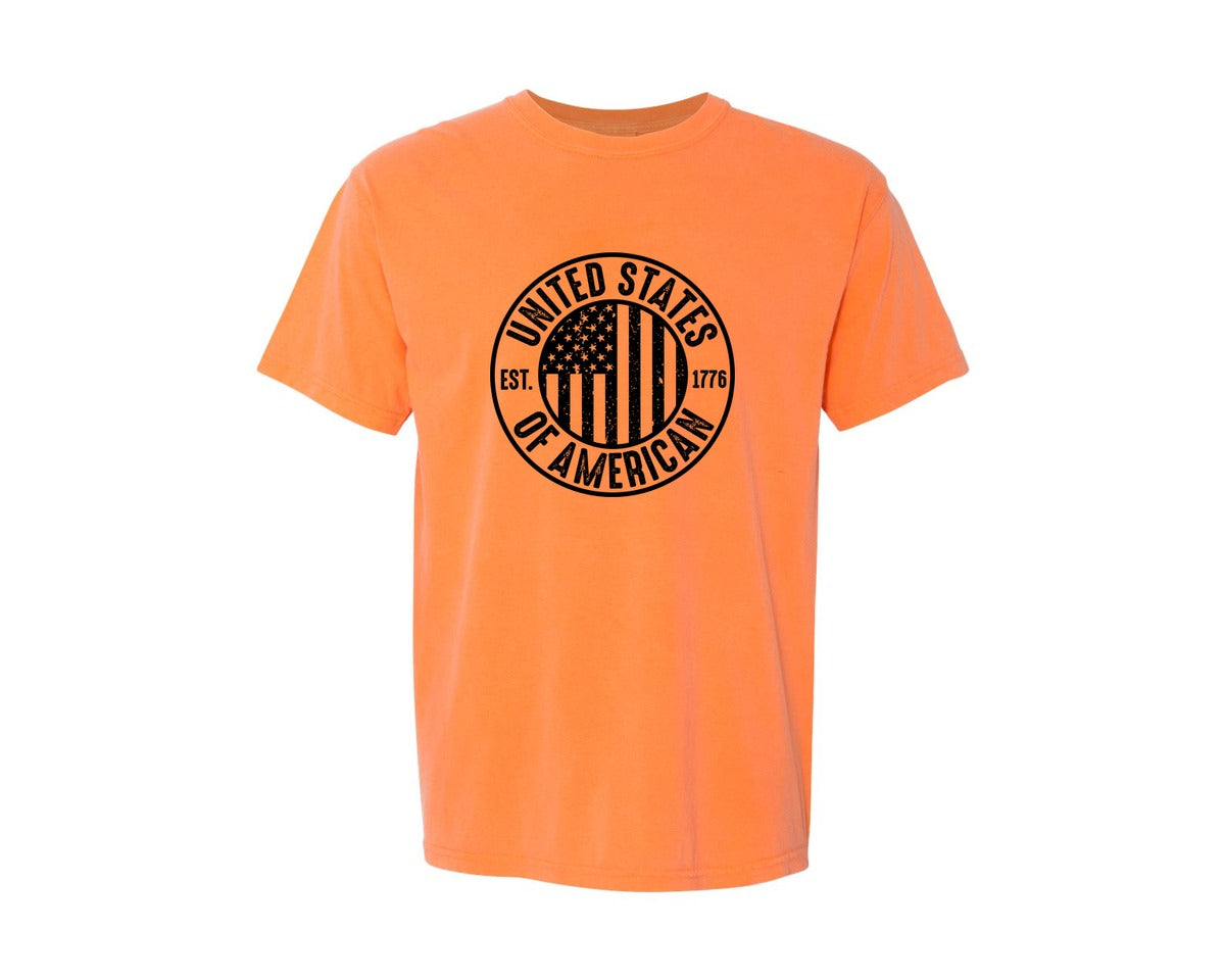 brand:Comfort Colors|color:Melon|United States Of America Patriotic Graphic T-Shirt