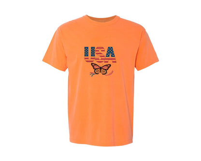 brand:Comfort Colors|color:Melon|Usa Butterfly Patriotic Graphic T-Shirt