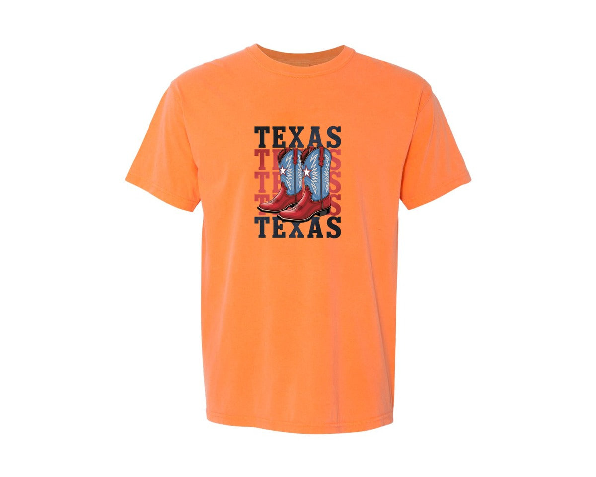 brand:Comfort Colors|color:Melon|Texas Cowboy Boots Western Rodeo 4 Graphic T-Shirt