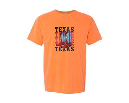 brand:Comfort Colors|color:Melon|Texas Cowboy Boots Western Rodeo 4 Graphic T-Shirt