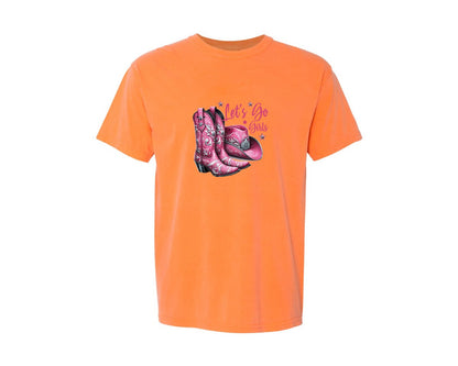 brand:Comfort Colors|color:Melon|Lets Go Girls Cowgirl Boots 2 Graphic T-Shirt