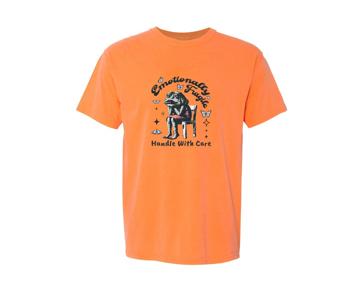 brand:Comfort Colors|color:Melon|Frog Woman With Tears Emotionally Shirt Graphic T-Shirt