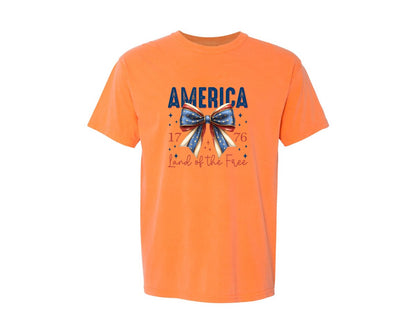 brand:Comfort Colors|color:Melon|America Bow Land Of The Free Graphic T-Shirt