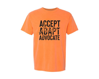brand:Comfort Colors|color:Melon|Accept Adapt Advocate Autism Graphic T-Shirt
