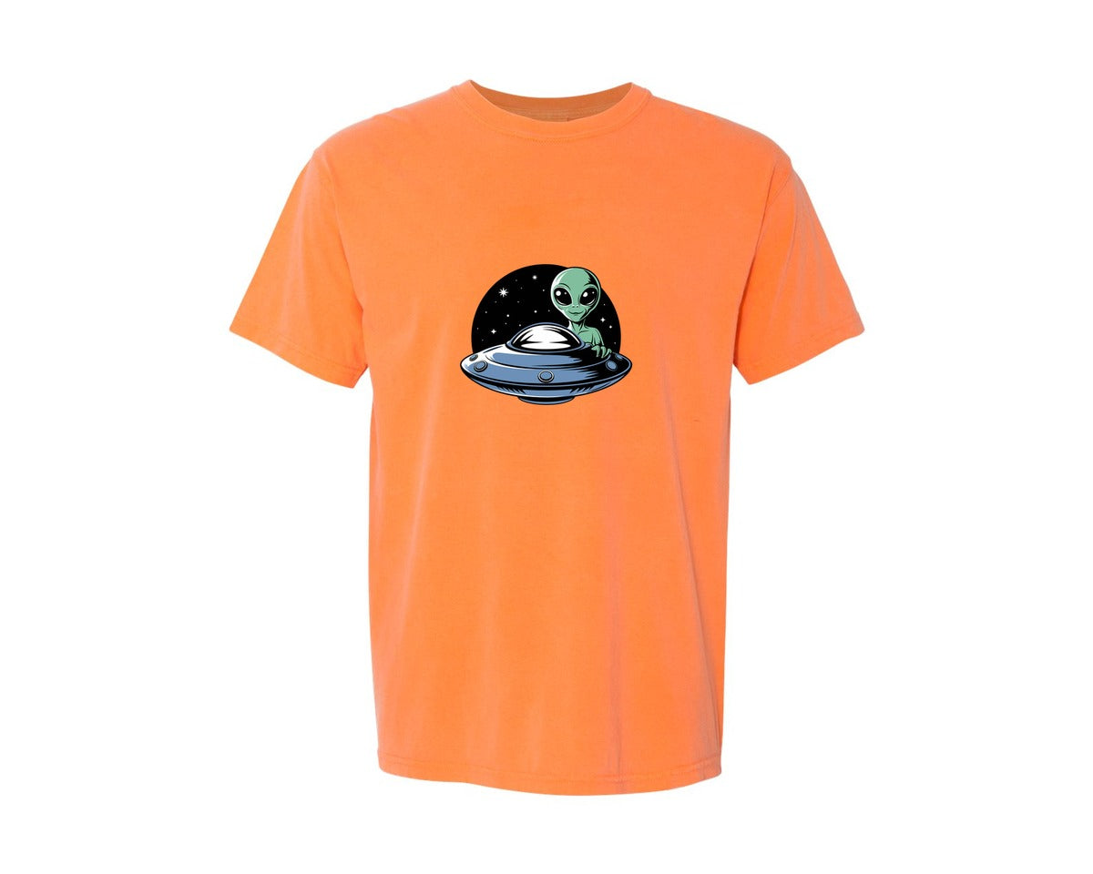 brand:Comfort Colors|color:Melon|Retro Vintage Ufo Alien T Shirt Design 4 Graphic T-Shirt