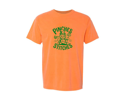 brand:Comfort Colors|color:Melon|Pinches Get Stitches Funny St Patri Graphic T-Shirt
