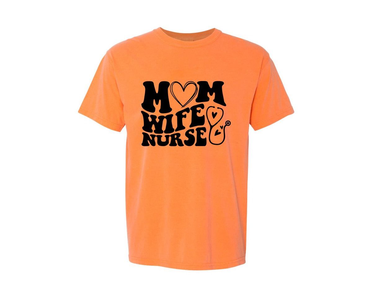 brand:Comfort Colors|color:Melon|Mom Wife Nurse Wavy Graphic T-Shirt