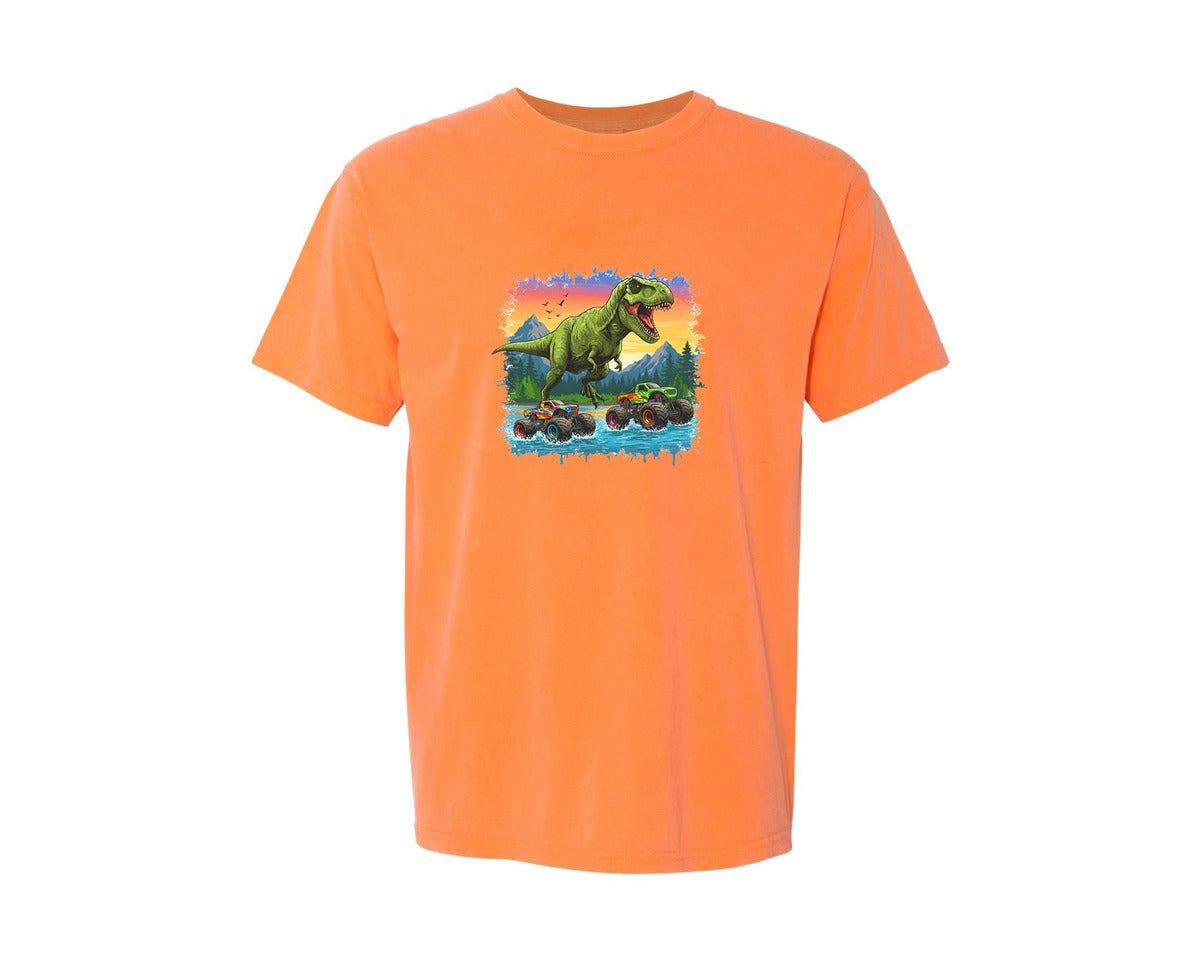 brand:Comfort Colors|color:Melon|Dinosaur Monster Truck T Rex Graphic T-Shirt