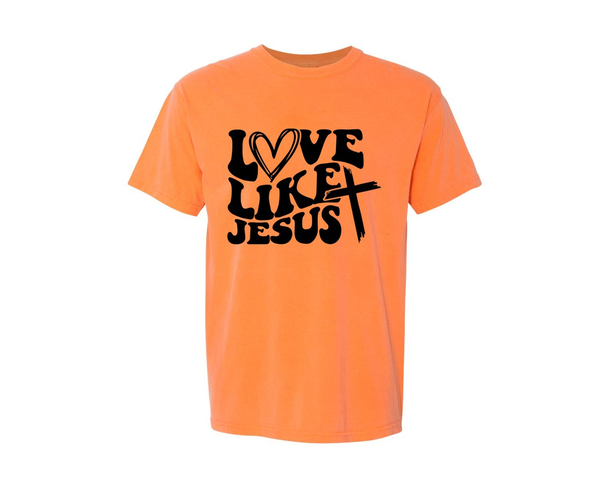brand:Comfort Colors|color:Melon|Love Like Jesus Wavy 2 Graphic T-Shirt