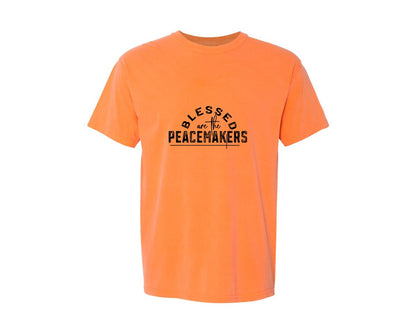 brand:Comfort Colors|color:Melon|Blessed Are The Peacemakers Sleeve 3 Graphic T-Shirt