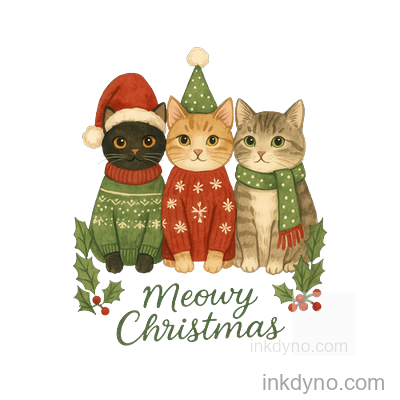 Meowy Christmas Festive Cat Trio Design — DTF Transfer