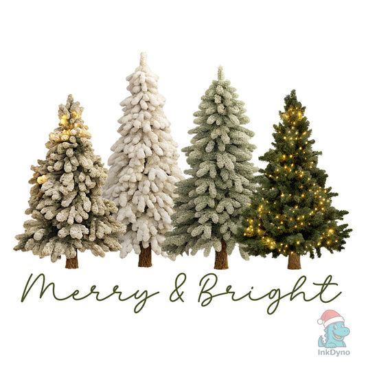 Merry And Bright Christmas Tree Design — DTF Transfer – Ready to Press