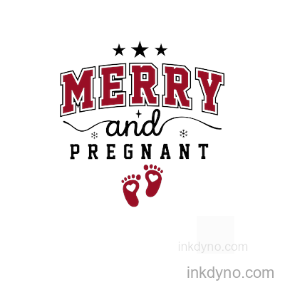 Merry And Pregnant Varsity Style Pregnancy Announcement T Sh DTF Transfer – Ready to Press (Christmas)