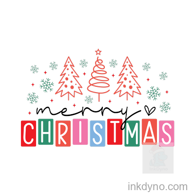 Festive Christmas Trees And Colorful Letters Design — DTF Transfer