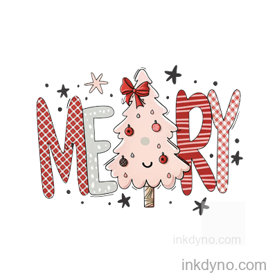 Cute Merry Christmas Tree Design For Festive Projects — DTF Transfer