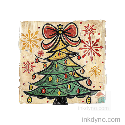 Vintage Christmas Tree And Snowflakes Design — DTF Transfer