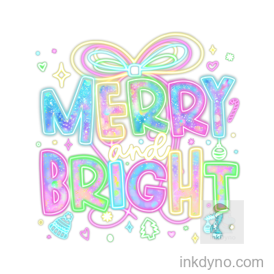 Merry And Bright Neon Holiday Design Transfer — DTF Transfer