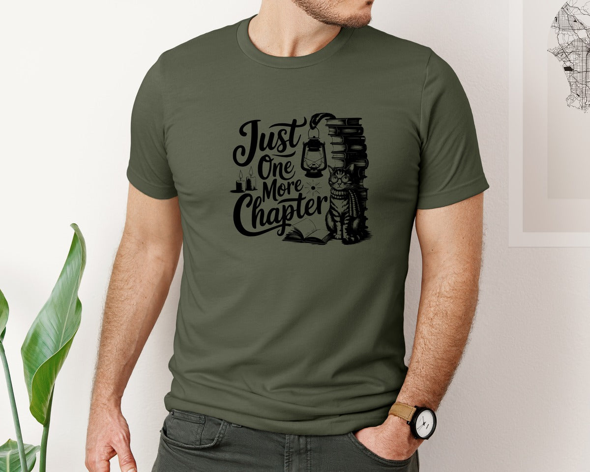 brand:Bella Canvas|color:Military Green|Just One More Chapter T Shirt Design Graphic T-Shirt