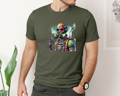 brand:Bella Canvas|color:Military Green|Robot Sublimationsticker Graphic T-Shirt