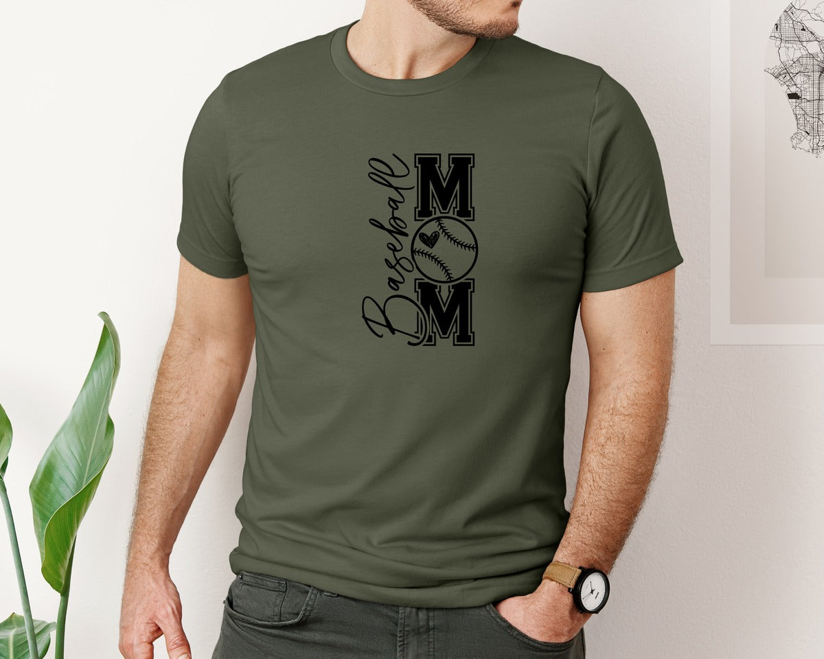 brand:Bella Canvas|color:Military Green|Baseball Mom Baseball Mom 2 Graphic T-Shirt