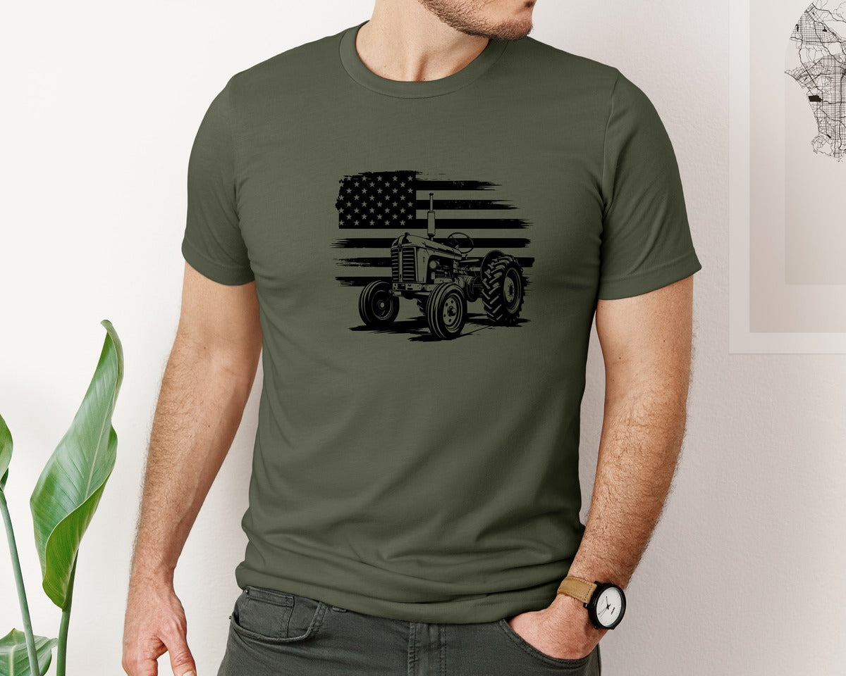 brand:Bella Canvas|color:Military Green|Tractor Flag Vector T Shirt Design Graphic T-Shirt