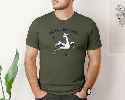 brand:Bella Canvas|color:Military Green|Gods Silliest Cowboy Goose Dancing Shir Graphic T-Shirt