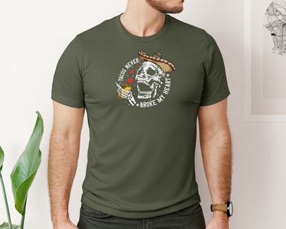 brand:Bella Canvas|color:Military Green|Tacos Never Broke My Heart Skeleton Graphic T-Shirt