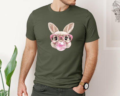 brand:Bella Canvas|color:Military Green|Easter Bunny Coquette Bunny Blowing 3 Graphic T-Shirt
