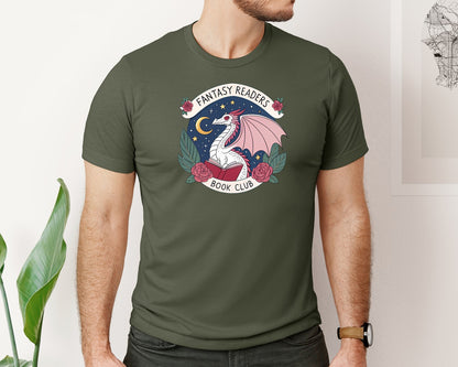 brand:Bella Canvas|color:Military Green|Fantasy Book Club Dragon Book Graphic T-Shirt