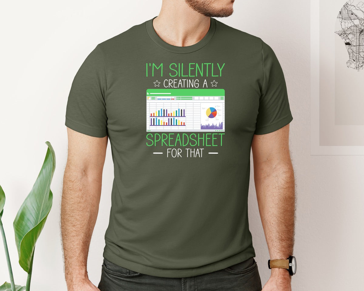 brand:Bella Canvas|color:Military Green|Spreadsheet Nerd Analyst Excel Graphic T-Shirt