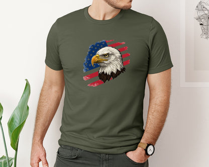 brand:Bella Canvas|color:Military Green|American Eagle With Flag Patriotic Graphic T-Shirt