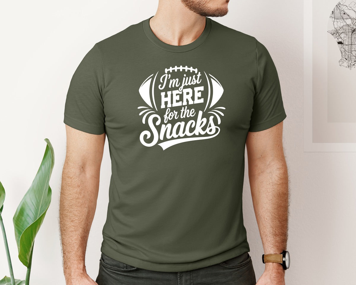 brand:Bella Canvas|color:Military Green|Im Just Here For The Snacks Graphic T-Shirt
