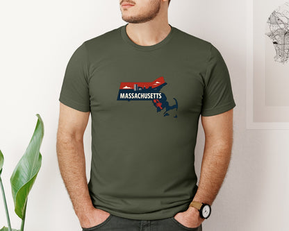 brand:Bella Canvas|color:Military Green|Massachusetts State Map 2 Graphic T-Shirt