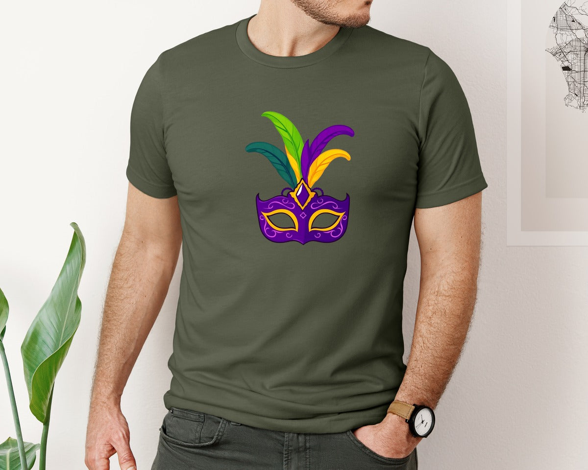 brand:Bella Canvas|color:Military Green|Mardi Gras Mask T Shirt Design 4 Graphic T-Shirt
