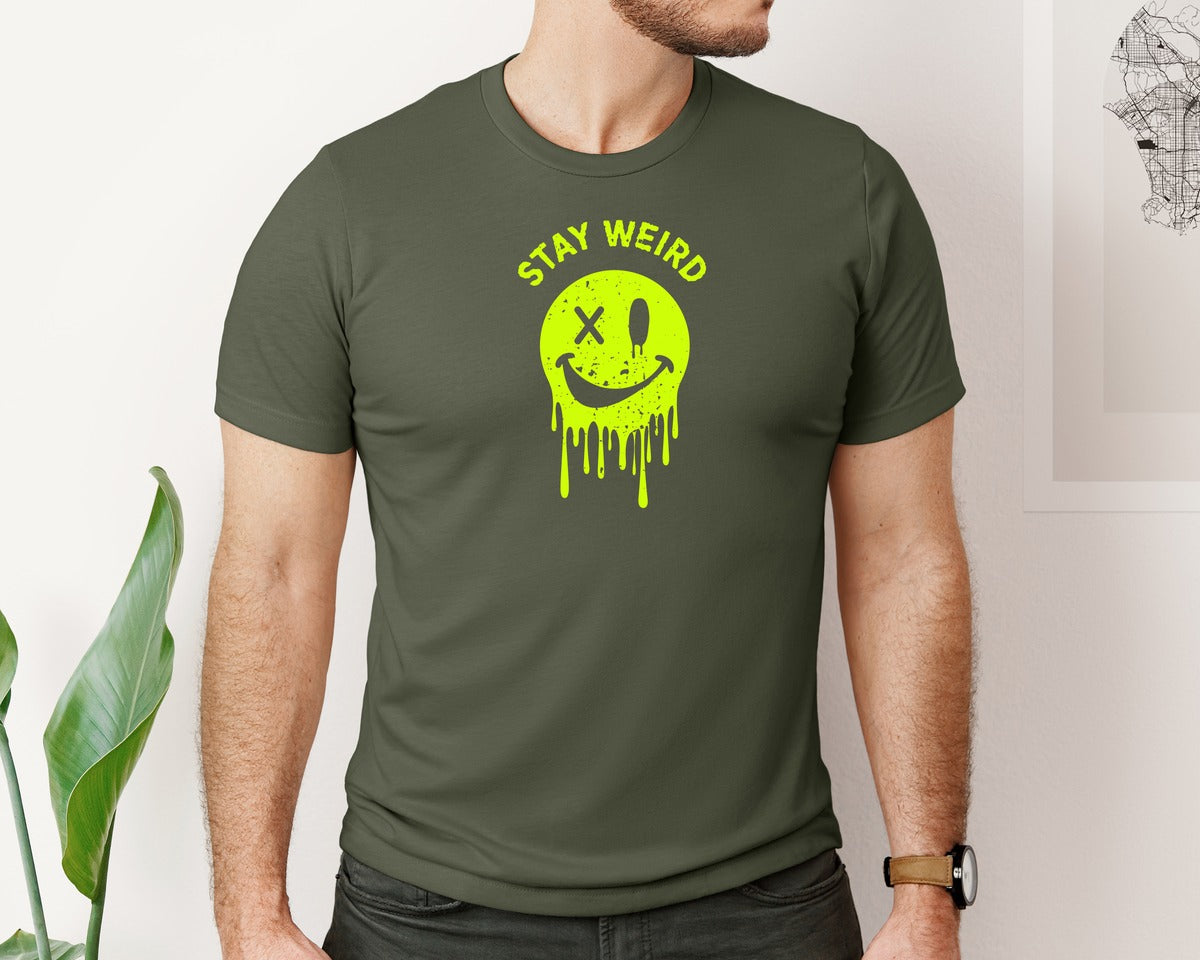 brand:Bella Canvas|color:Military Green|Stay Weird Be Yourself Rebellious Spirit Graphic T-Shirt